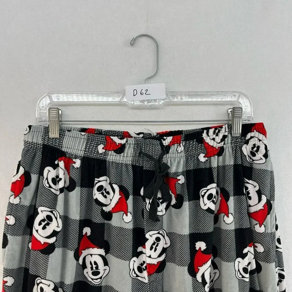 Disney Mickey Mouse Pajama Pants Womens L Gray Plaid Christmas Holiday Pull On - Picture 9 of 9